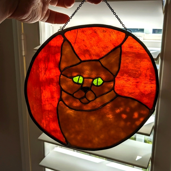 Stained Glass Cat Sun Catcher Green Eyes - Picture 2 of 6